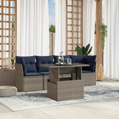 Ensemble de canapé de patio 5 pièces avec coussins en rotin de polyester