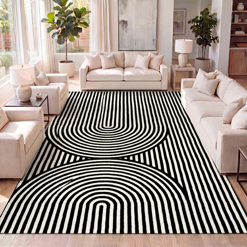 Tapis noir / blanc Sofia, Rectangle 2 pi 11 po x 5 pi