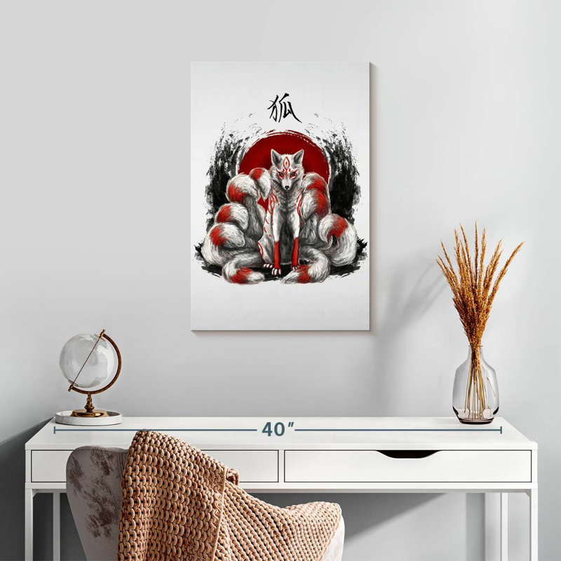 Kelan Japanese Nine Tailed Fox Kitsune, 24" H x 16" W