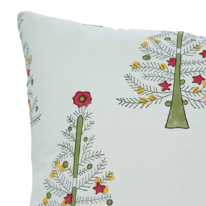 Coussin décoratif à motif de blocs Fab Fabine (Noël, jaune) en coton épais blanc, H 22 po x l 22 po, Carrée