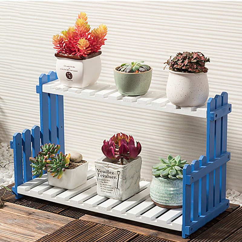 Wood Weather Resistant Plant Stand, Blue White, 22.1cm H x 50.01cm W x 21.08cm D