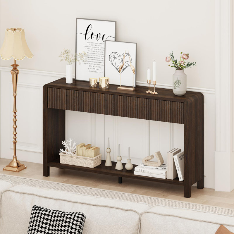 Guinna 2-Drawer Wood Console Table, Dark Walnut
