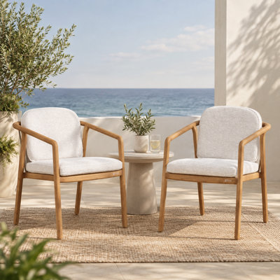 Fauteuils de salle à manger tissés en corde de patio, chaises de salle à manger d'extérieur avec cadre en aluminium à transfert de chaleur et coussins d'aspect bois (ensemble de 2)