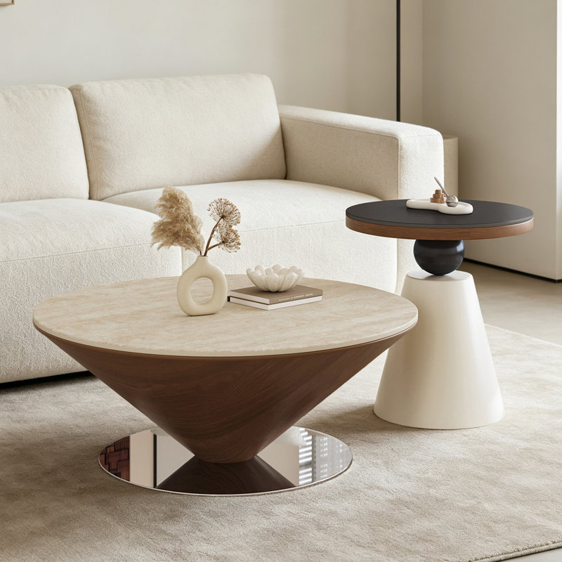 Table basse créative en dalle de granit de style médiéval, Black / Silver