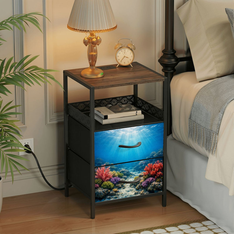 Table de chevet 2 tiroirs avec station de charge, table de chevet avec ports USB et prises USB