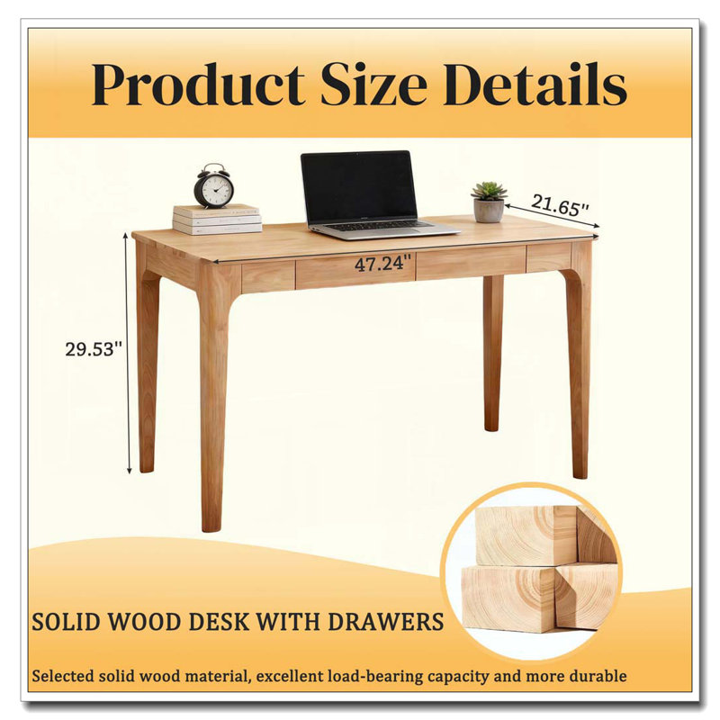 Bureau en bois massif avec tiroirs, Bois