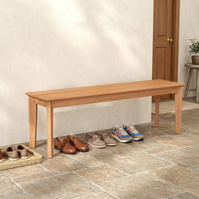All-Weather 55" Solid Teak Wood Outdoor Patio Bench, 880LBS Heavy-Duty Weight Capacity, Water-Resistant Slatted Surface & Anti-Scratch Foot Pads