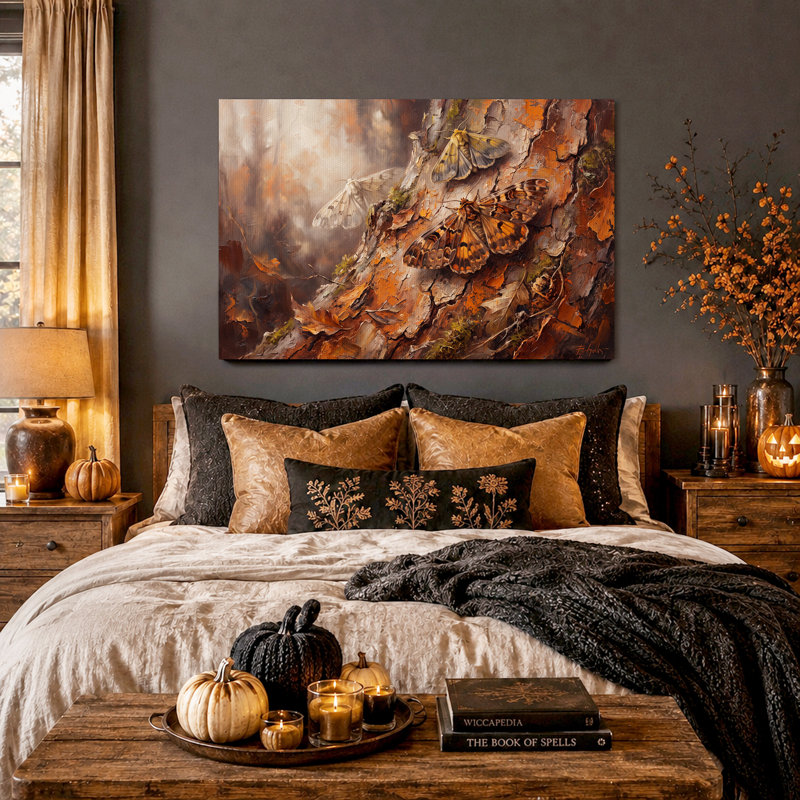 Art mural orange et orange sur toile d'écorce texturée, 12"H x 18"W