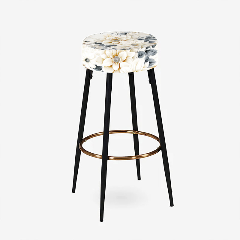Elodea - Ensemble de 2 tabourets de bar à imprimé, Motif bohémien blanc éthéré