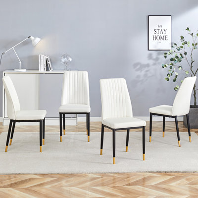 Ensemble de 4 chaises de salle à manger modernes en polyuréthane blanc avec dossier haut et pieds en métal chromé