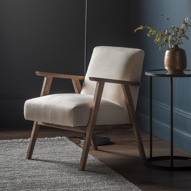 Nayla Upholstered Solid Wood Armchair, Natural