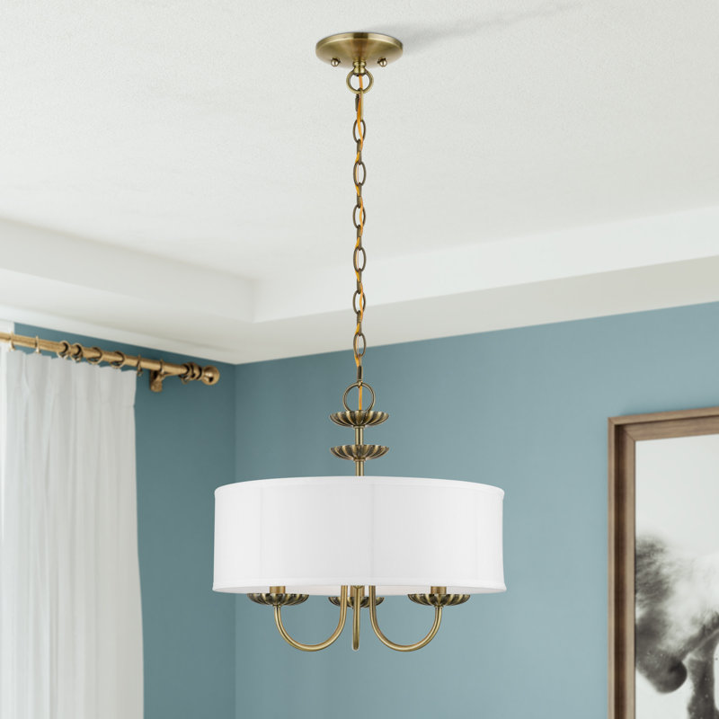 Lustre tambour à 3 lumières Lampert, Laiton antique