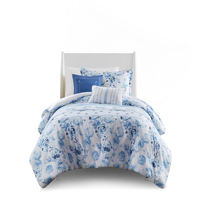 Full/Queen Floral Striped Comforter Set