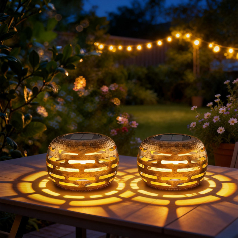Solar Lanterns Outdoor Waterproof, Hollow Out Retro Metal Solar Lights - Decorative Atmosphere Table Lantern - Gifts For Women Mother's Day Garden Yard Patio Outside & Indoor Tabletop Decor