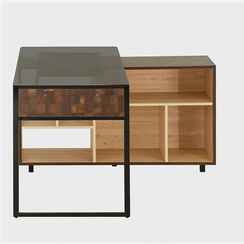 Bureau en coin en L avec rangement multiple Techni Mobili, chêne