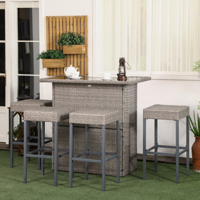 Skiba 5 Piece Outdoor Rattan Bar Height Dining Set by Gracie Oaks