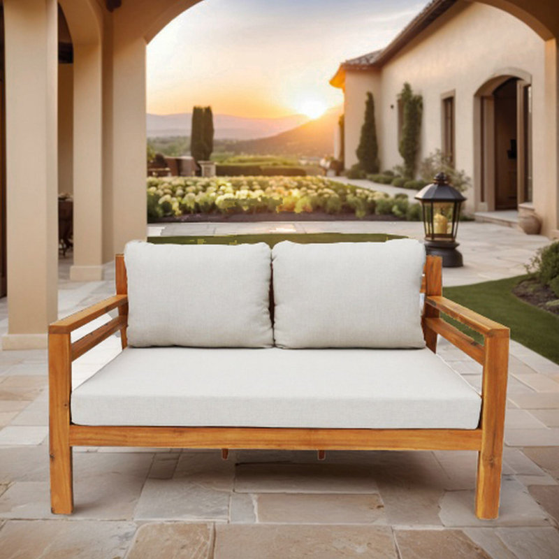 Oketa Acacia Wood Patio Loveseat With Cushions