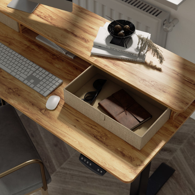 Bureau debout à hauteur ajustable Eliuth, H 46 po x l 55 po x P 24 po, Naturel / Noir