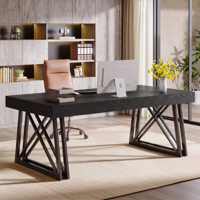 63-inch Executive Office Desk Large Computer Desk With Sturdy Metal Base