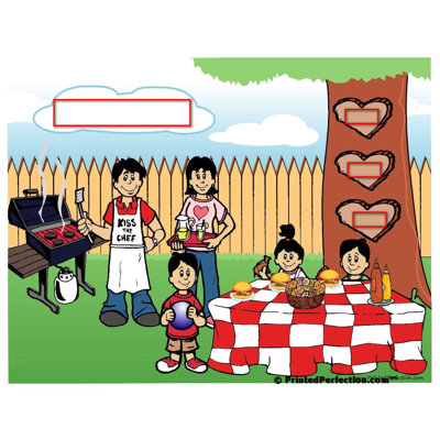 Personalized Family Backyard Barbeque 2 boys, 1 girl Small Spinning Key Chain