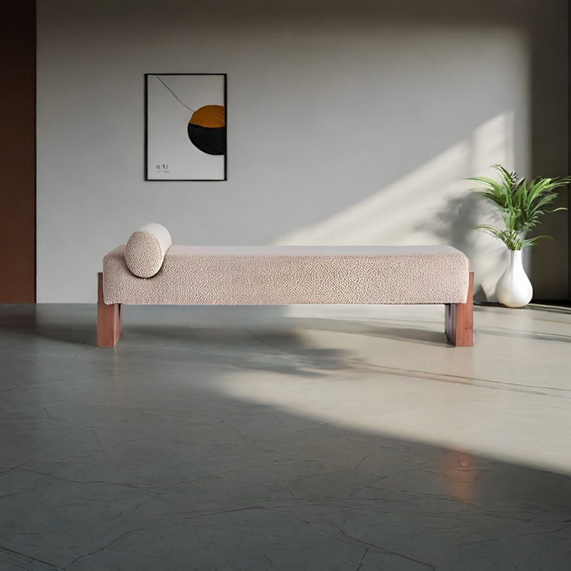 Banc rembourré en mélange de polyester Nilan, H 17,71 po x l 62,99 po x P 19,68 po, Café