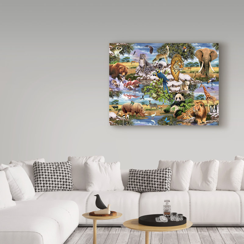 Vibrant Animal Collage Canvas Art in Multicolor