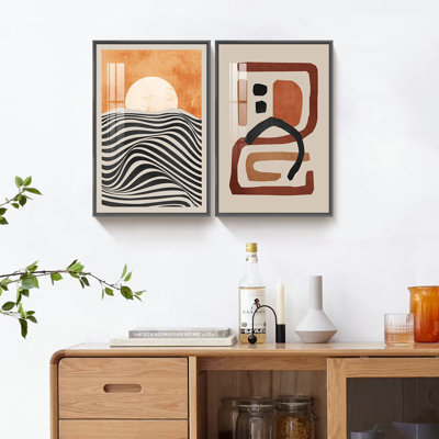 " Abstract Sun And Lines " 2 - Pieces
