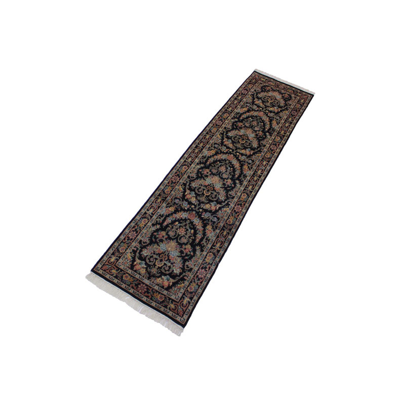 Tapis de couloir oriental ivoire / rouge / rose en laine noué à la main 2 pi 6 po x 10 pi 2 po Roca