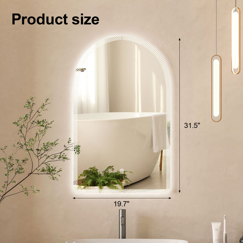 31.5" X 19.7" Arched Bathroom Mirror With 3 Color Led Lights