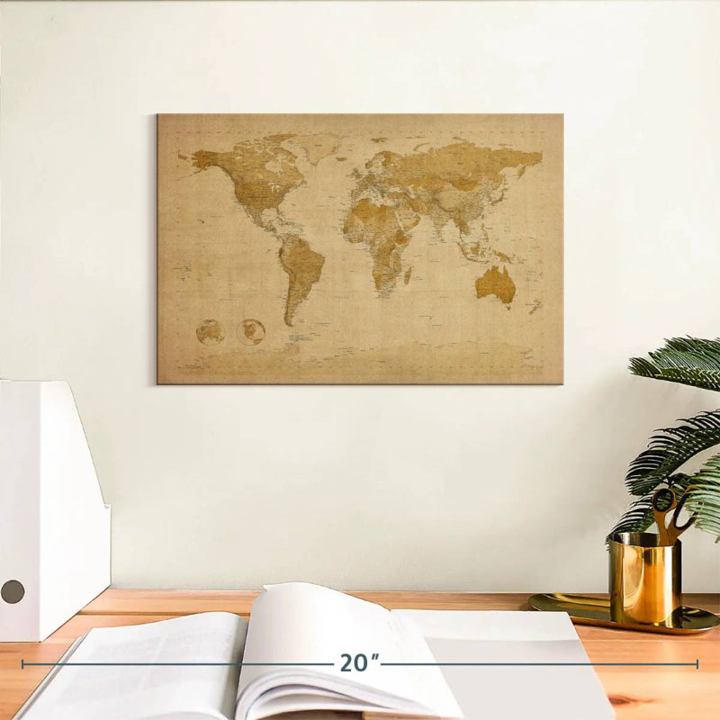 Aliaz World Map Antique Style I, 8" H x 12" W