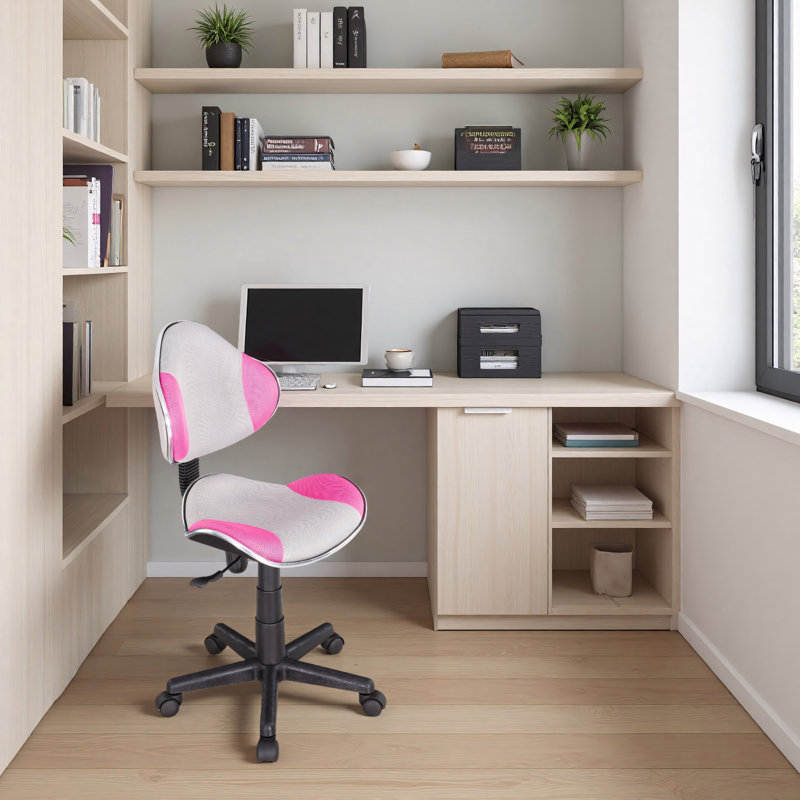 Aldous 360° Swivel Writing Office Task Chair with Mesh Back and Adjustable Height, Gray/Pink