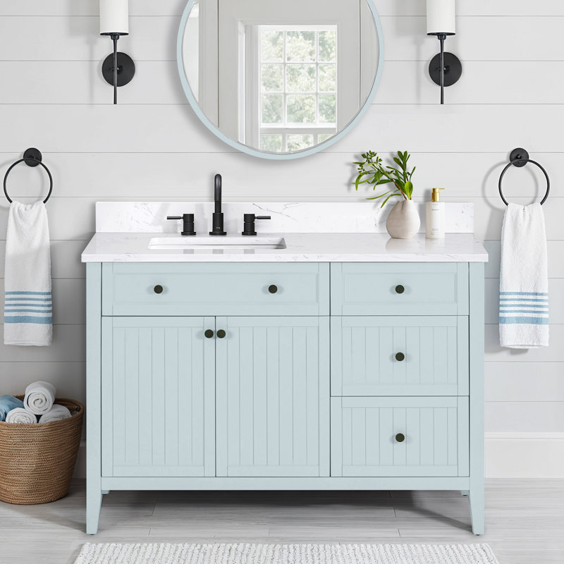 Meuble-lavabo simple 48 po Layla, 49", Pierre artificielle blanche Cala