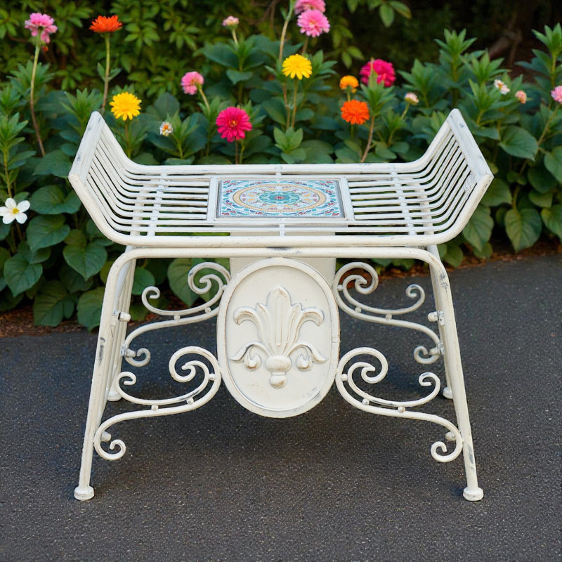 Chaise en mosaïque en métal sans dossier de la collection Atlantis - Poséidon, White