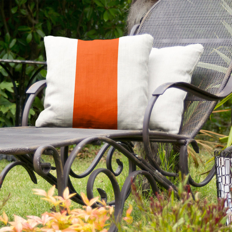 Coussin décoratif d'intérieur/d'extérieur, Blanc / Orange, 18 po x 18 po