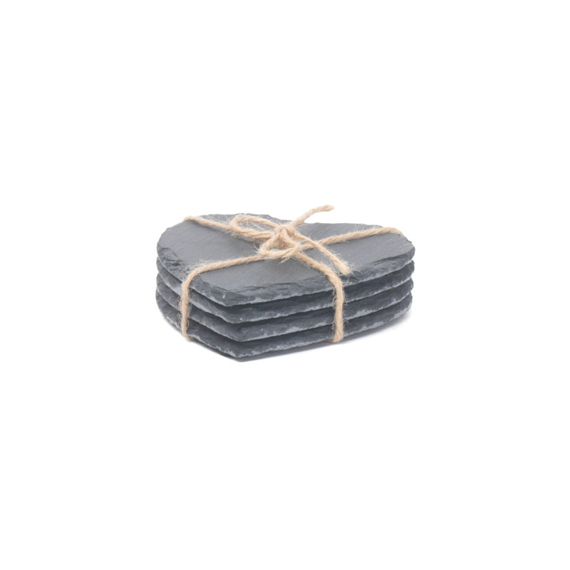 4 Piece Heart Shaped Slate Coaster Set