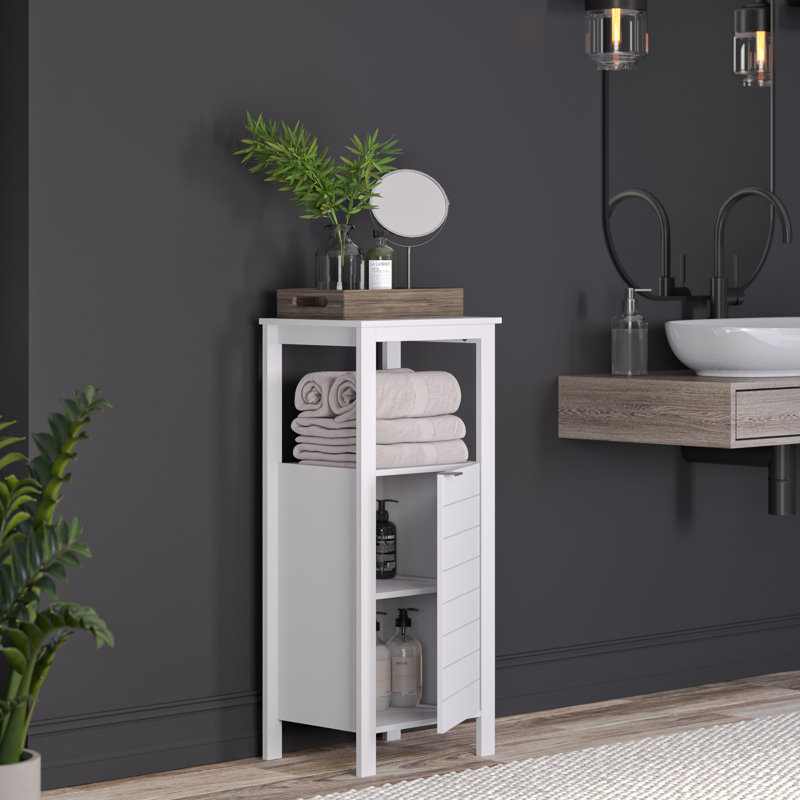RiverRidge Madison Single Door Bathroom and Laundry Storage Cabinet and Organizer with Open and Adjustable Interior Shelves