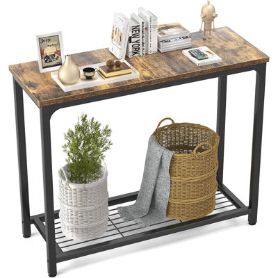 Small Console Table Sofa Table With Mesh Shelves, 2 Tier Entryway Table Foyer Table For Entryway, Front Hall, Hallway, Sofa, Couch, Living Room, Bar,