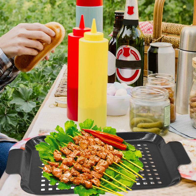 2Pcs / ensemble de poêles à griller avec paniers et plaques à cuisson avec poignées et légumes