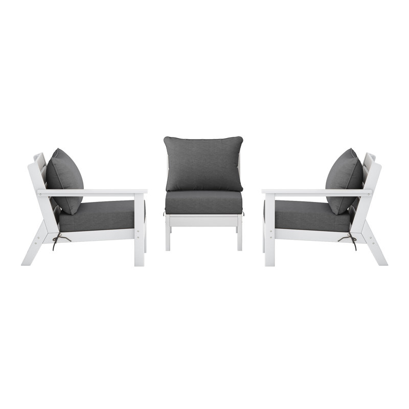 Ensemble de conversation à assise profonde 3 pièces avec coussins, White, Gray