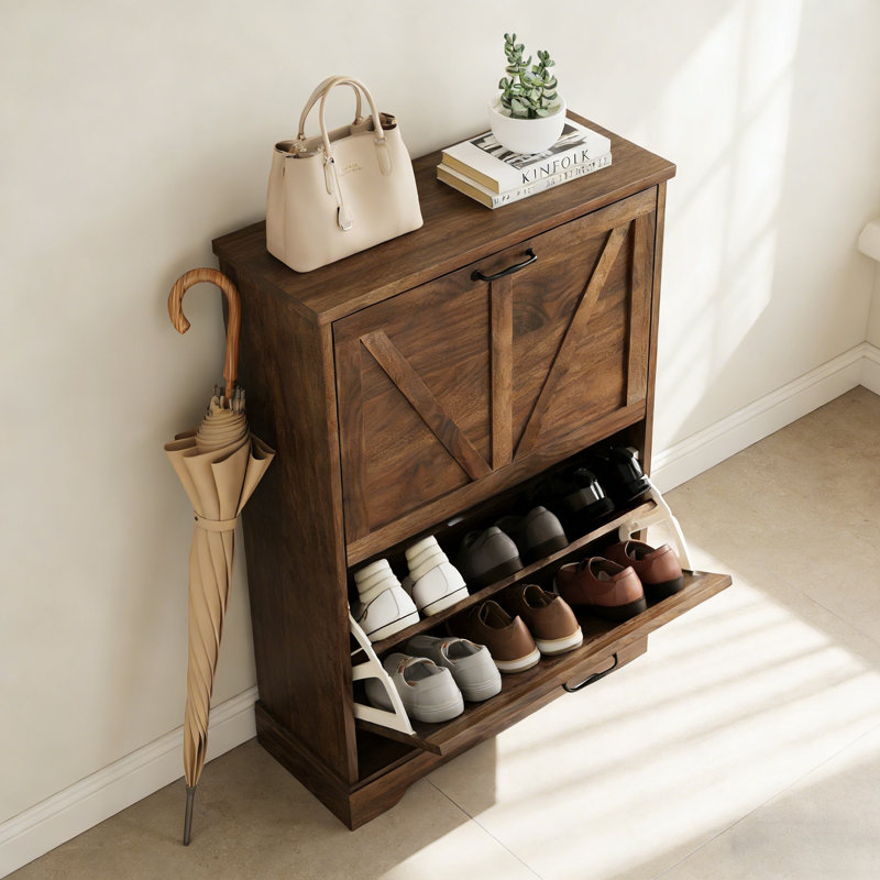 Premium Wooden Shoe Cabinet For Home, 37" H x 23.6" W x 9.5" D, Dark Brown