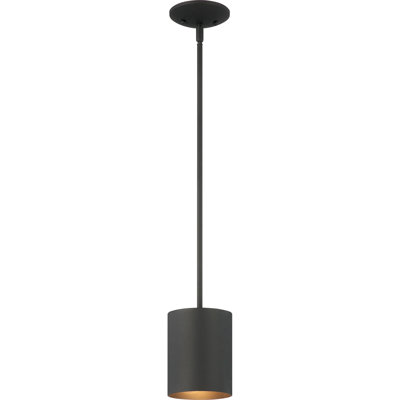 Mini-luminaire suspendu cylindrique intégré en aluminium noir à 1 lumière DEL pour l'intérieur ou l'extérieur