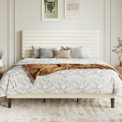 Modern Velvet Upholstered Bed Frame With Adjustable Headboard, Full Size, Queen Size, King Size, No Box Spring Needed