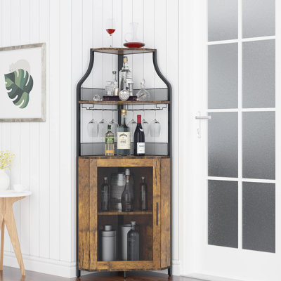 Corner Wine Bar Rack Cabinet With Detachable Wine Rack, Home Bar Cabinet
