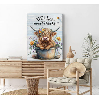 Funny Highland Cow Bathroom Canvas Wall Art Farmhouse Cute Cow Painting Picture Wall Decor Colour Flowers Highland Cattle Animals Poster Print Artwork -  Rosalind Wheeler, E919BA2A341042F9A63C67FC4D1E108A