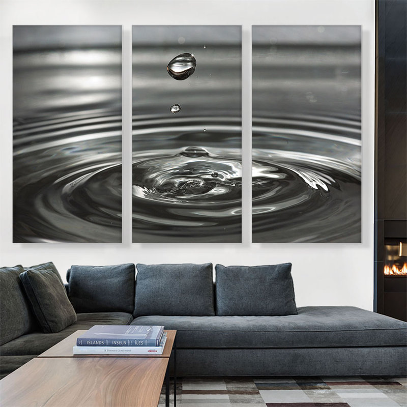 «Water Drip Home Decor», ensemble de 3 reproductions de photos sur toiles tendues, H 40 po x l 60 po x 1,5 po