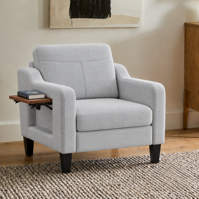 29.9" Wide Mid-Century Upholstered Premium Fabric Accent Chair,Sofa, Light Gray