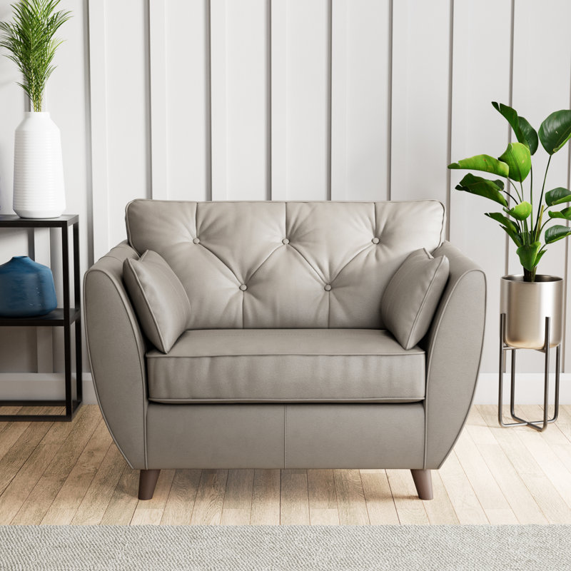Marylin Leather Snuggle Chair, Stone Grey, Dark Wood