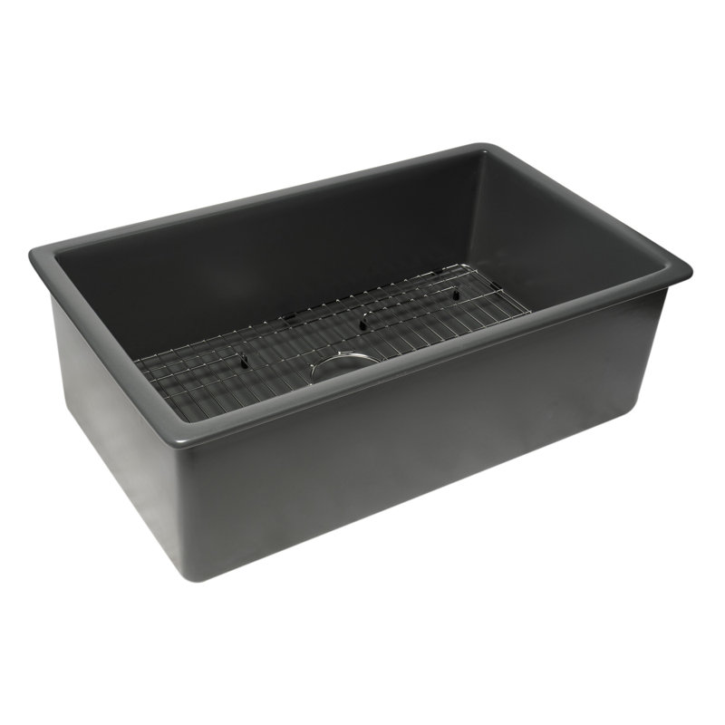 Évier de cuisine encastré en argile réfractaire simple encastrable 32 po x 19 po ABF3219SUD-W, Gris