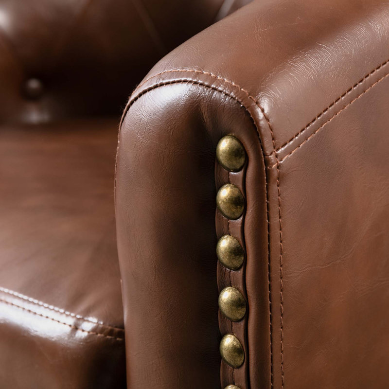 Fauteuil demi-tonneau l 28,3 po, Similicuir brun foncé