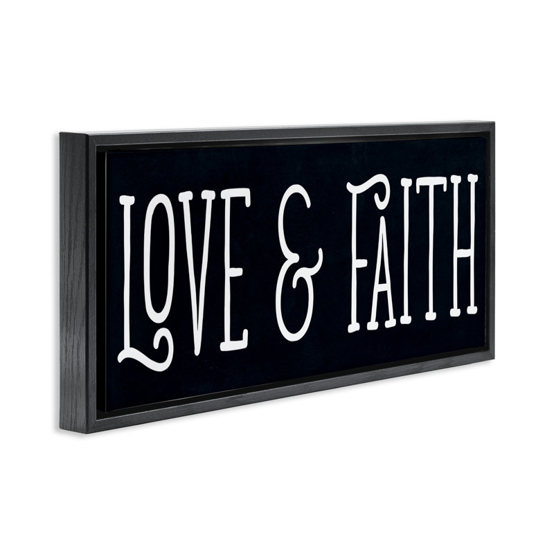 «Love & Faith» sur cadre flottant noir, design par SD Graphics Studio, H 11 po x l 25 po, Cadre flottant noir de jais